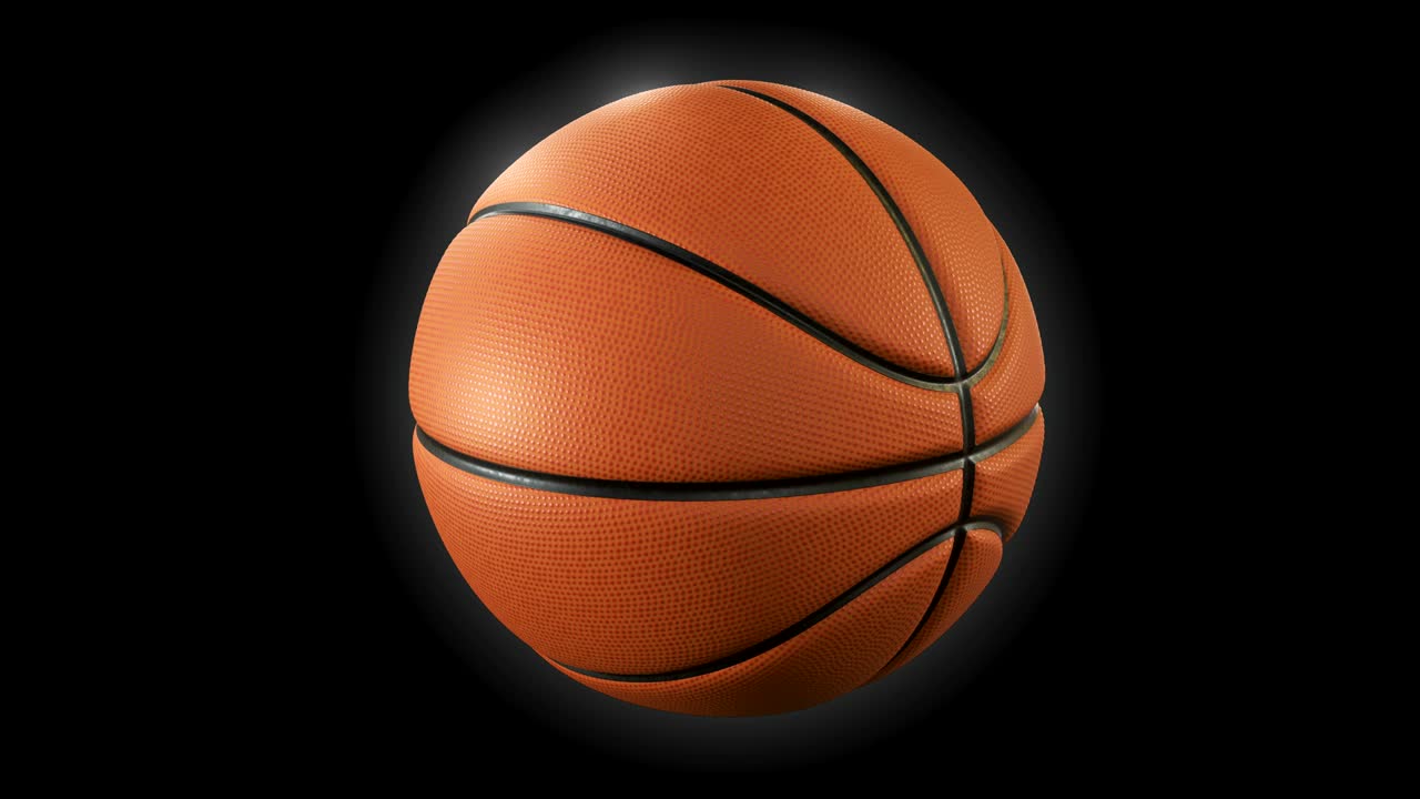Set of 3 Videos. Beautiful Basketball Ball Rotating in Slow Motion on Black with Flares. Looped Basketball 3d Animations of Turning Ball. 4k Ultra HD 3840x2160.