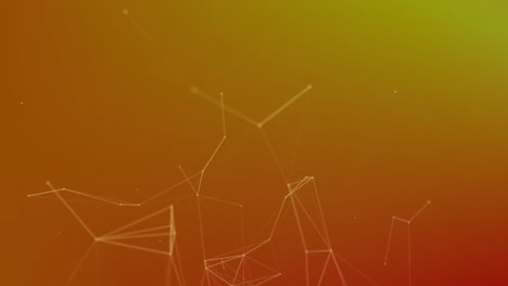 Animation-of-network-of-connections-floating-against-orange-gradient-background