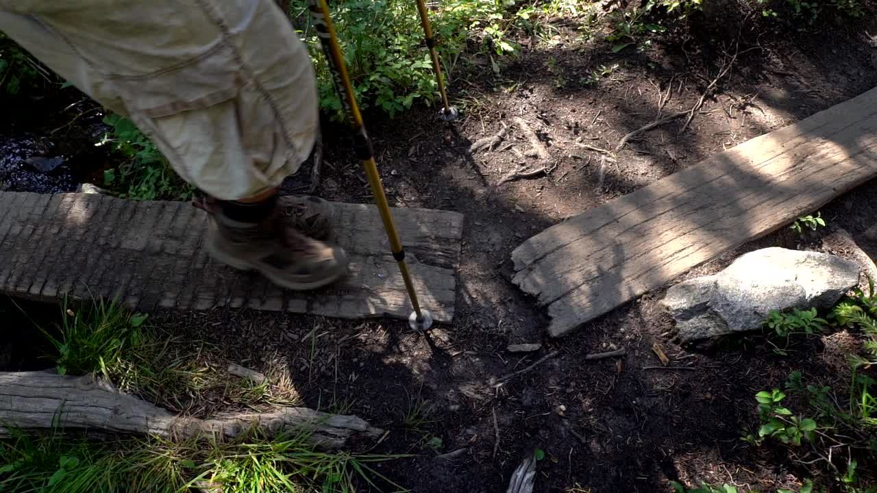 excursionistas atravesando un estrecho sendero en el parque nacional de las montañas rocosas