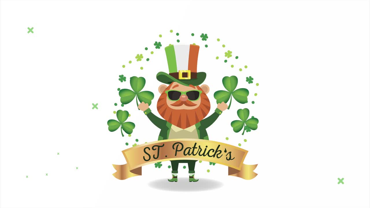 성 패트릭스 데이 축하 문자: 레프리콘 캐릭터와 클로버