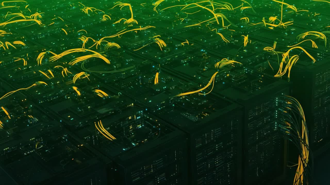 Illuminating the Digital Network: A Journey Through the Intricate Layers of a High-Tech Data Center, Highlighting the Flow of Information and Connectivity