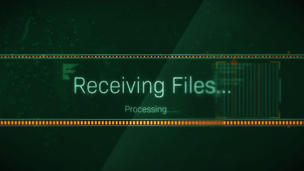 Animation of receiving files processing text flashing digital interface