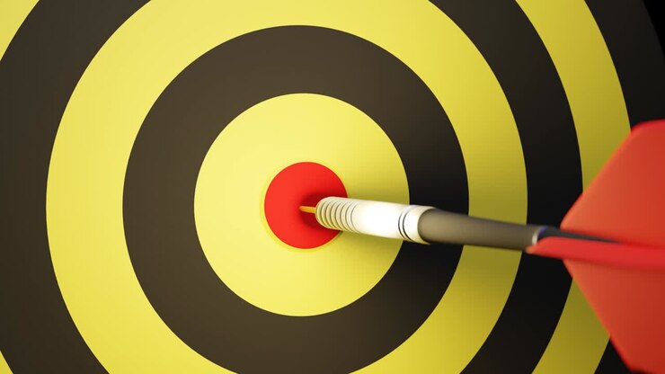 Arrow hitting in the target center of bullseye for Business focus concept, Modern style.