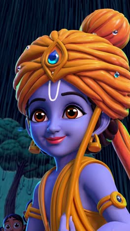 cute krishna in a rain shower