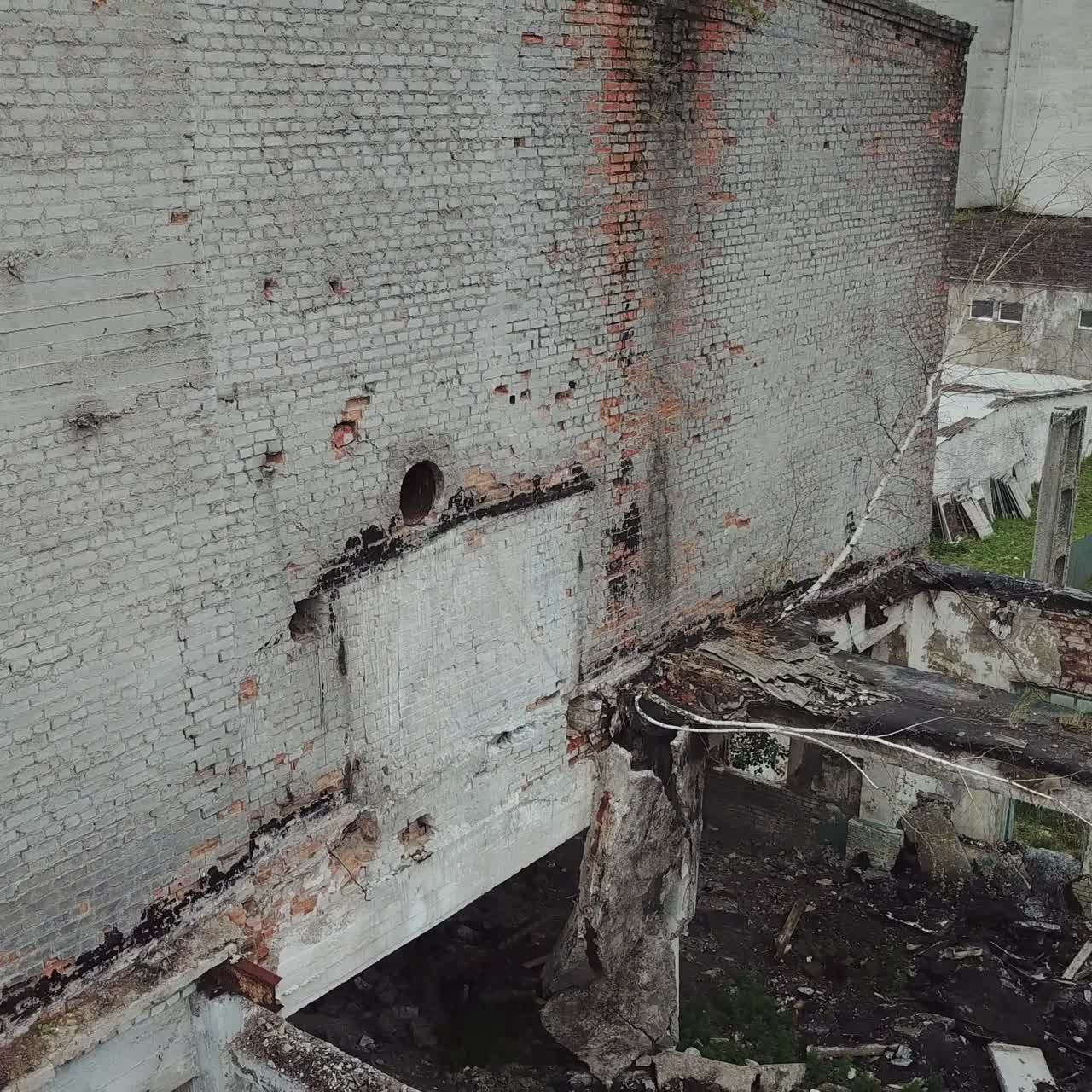 Abandoned factory. Aerial view of an old abandoned industrial building.