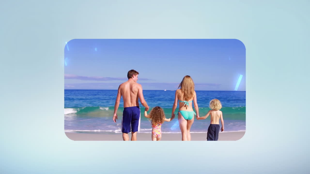 Family having fun at the beach montage