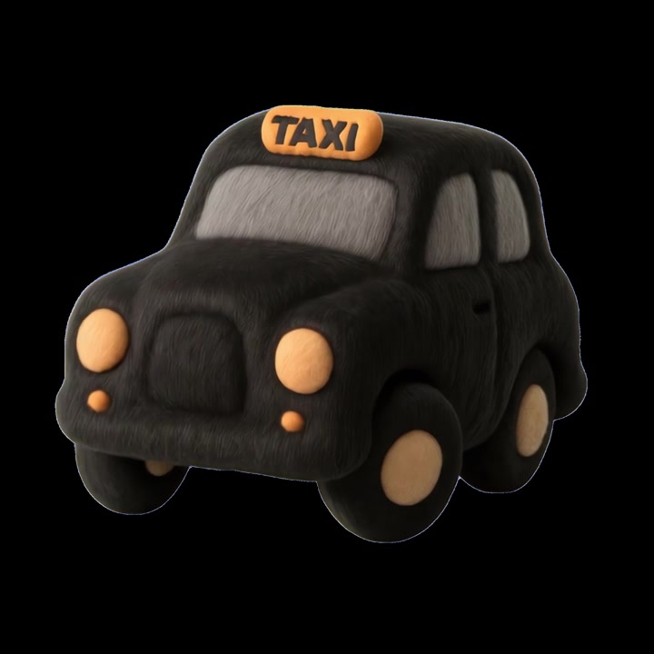 3D Rendered Furry Black Taxi Cab Toy