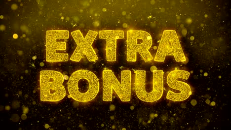 extra bonus text on golden glitter shine particles animation.
