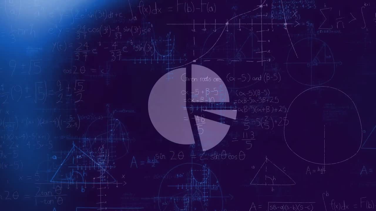 Animation of mathematical equations and shapes over black background