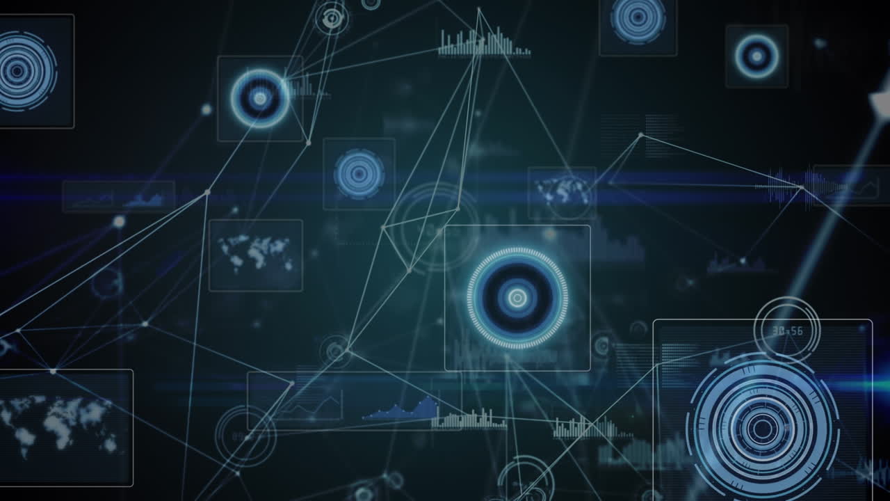 Animation of financial data processing on black background