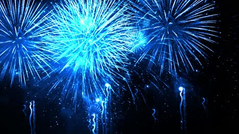 blue big shiny fireworks bokeh lights in the night sky firework show loop animation background