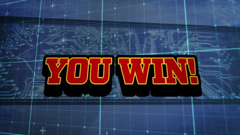 Winning-text-animation-over-blue-circuit-board-background