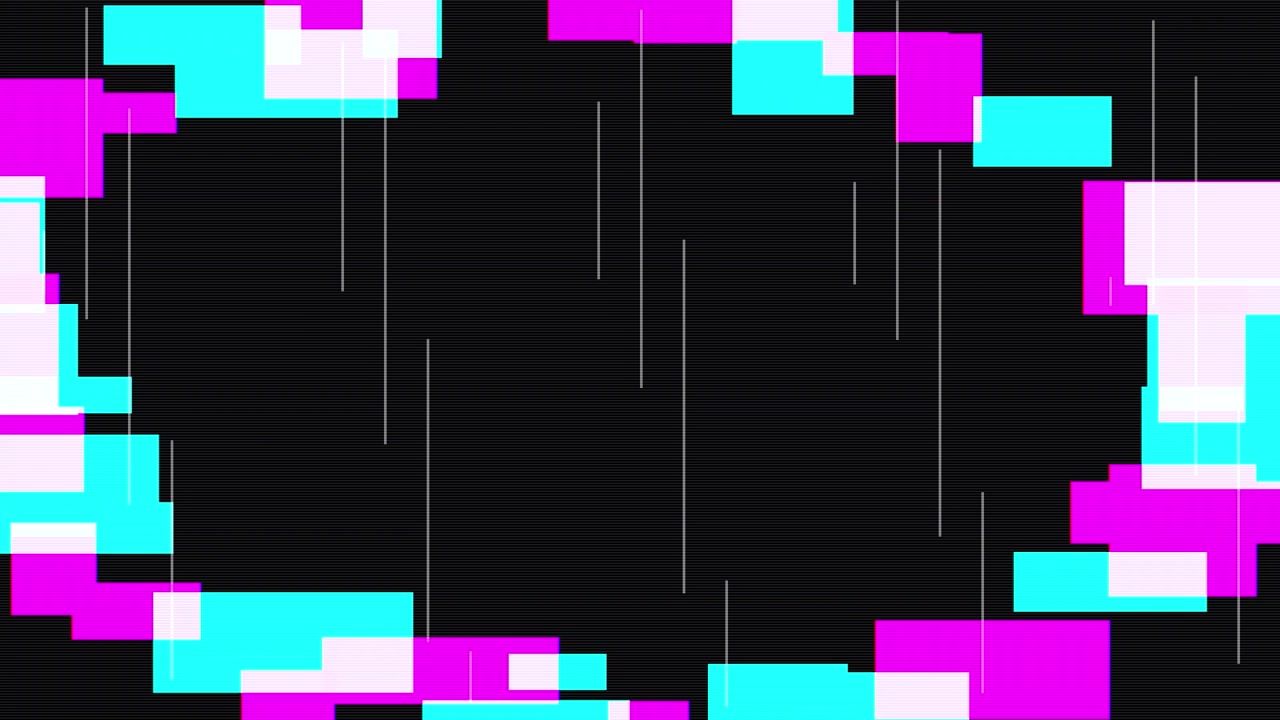 Abstrakter digitaler Glitch-Rahmen mit Neon-Rechtecken