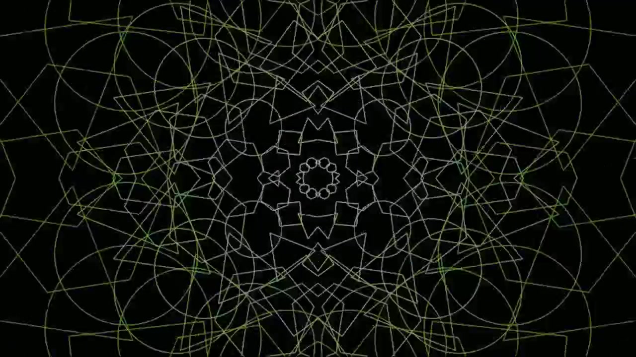 Animazione astratta geometrica a caleidoscopio con linee verdi e bianche