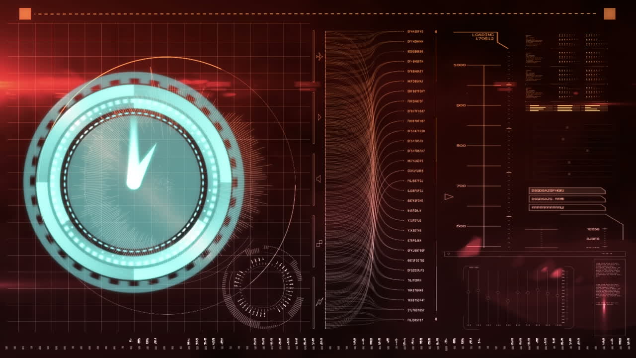animación del reloj moviéndose sobre el procesamiento de datos en fondo negro