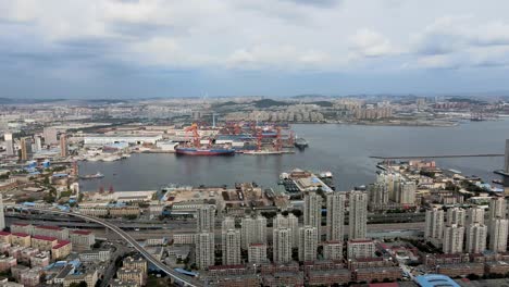 aerial shot of dalian city center