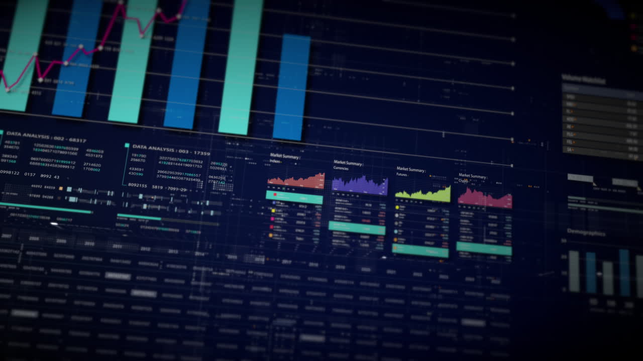 visuales de datos dinámicos para gráficos de información de negocios, gráficos animados e insights basados en datos para una maqueta de reunión de negocios. explore el mundo del comercio, las bolsas de valores y la criptografía