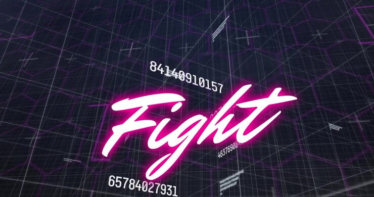 Animazione del testo 'fight' su elaborazione dati.