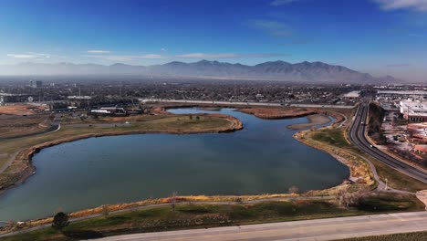 Aerial-towards-Decker-Lake-in-West-Valley-Utah