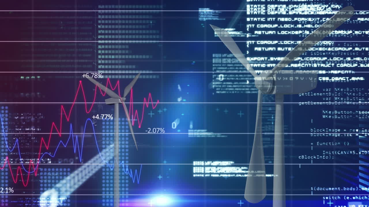 풍력 터빈에서 데이터 처리의 애니메이션