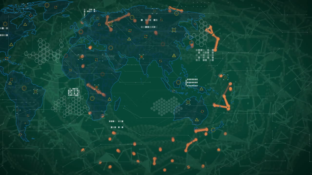 Global network connections and data points animation over world map