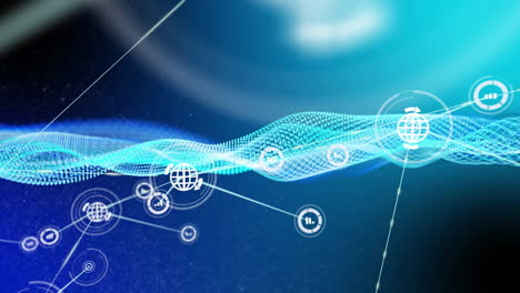 digital network connections and data flow animation over blue abstract background