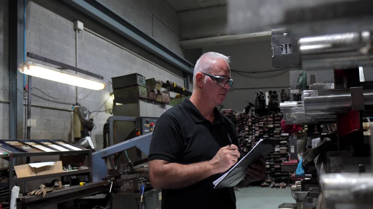 Operaio controlla le attrezzature in una fabbrica