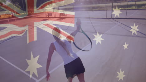 swinging racket, tennis player with australian flag animation on court