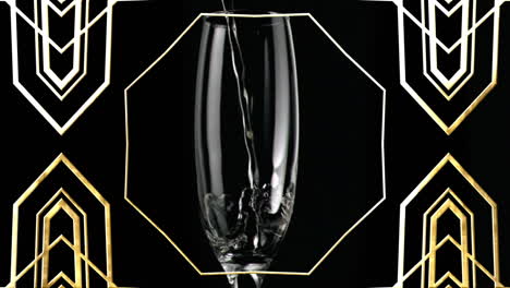 animation of gold pattern over glass of champagne on black background