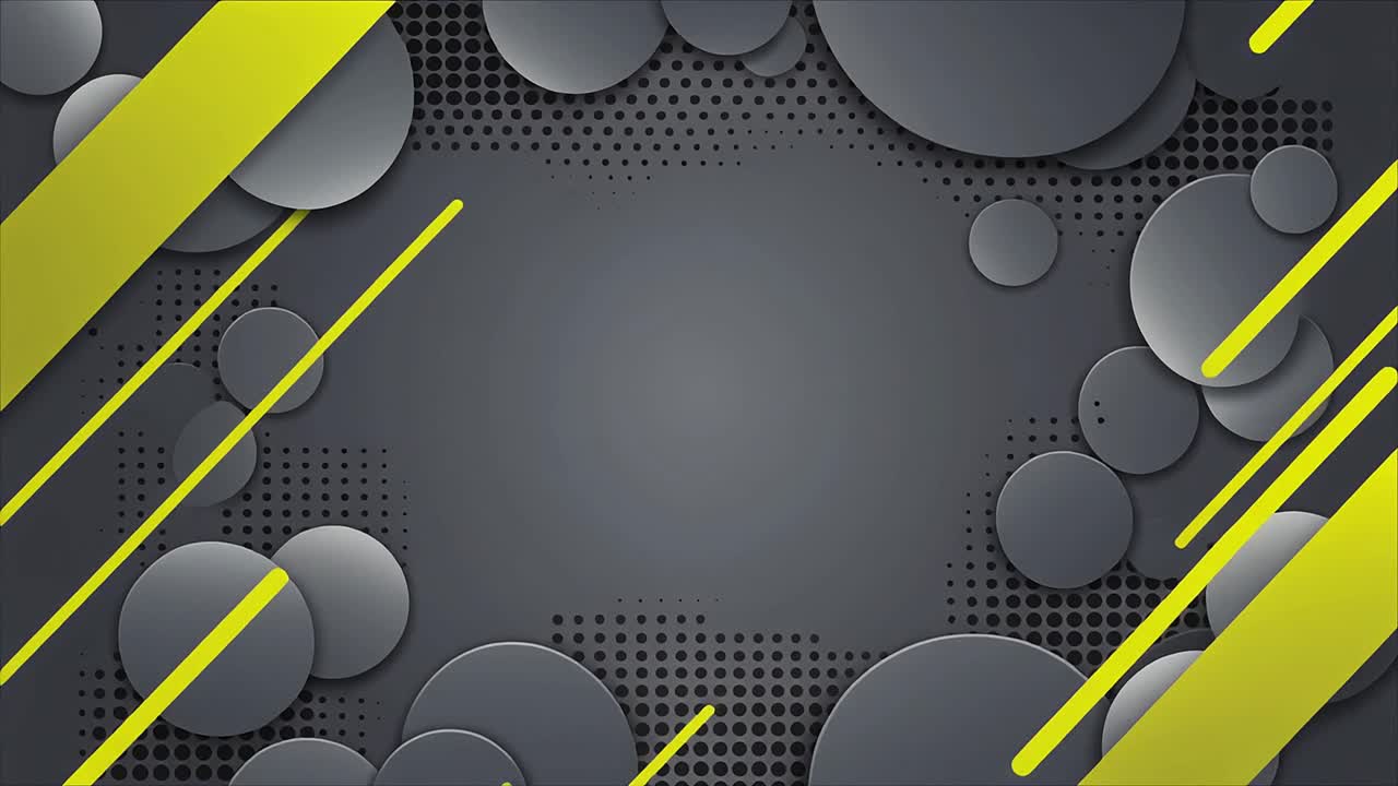 Abstract Geometric Background with Moving Grey Circles and Yellow Lines