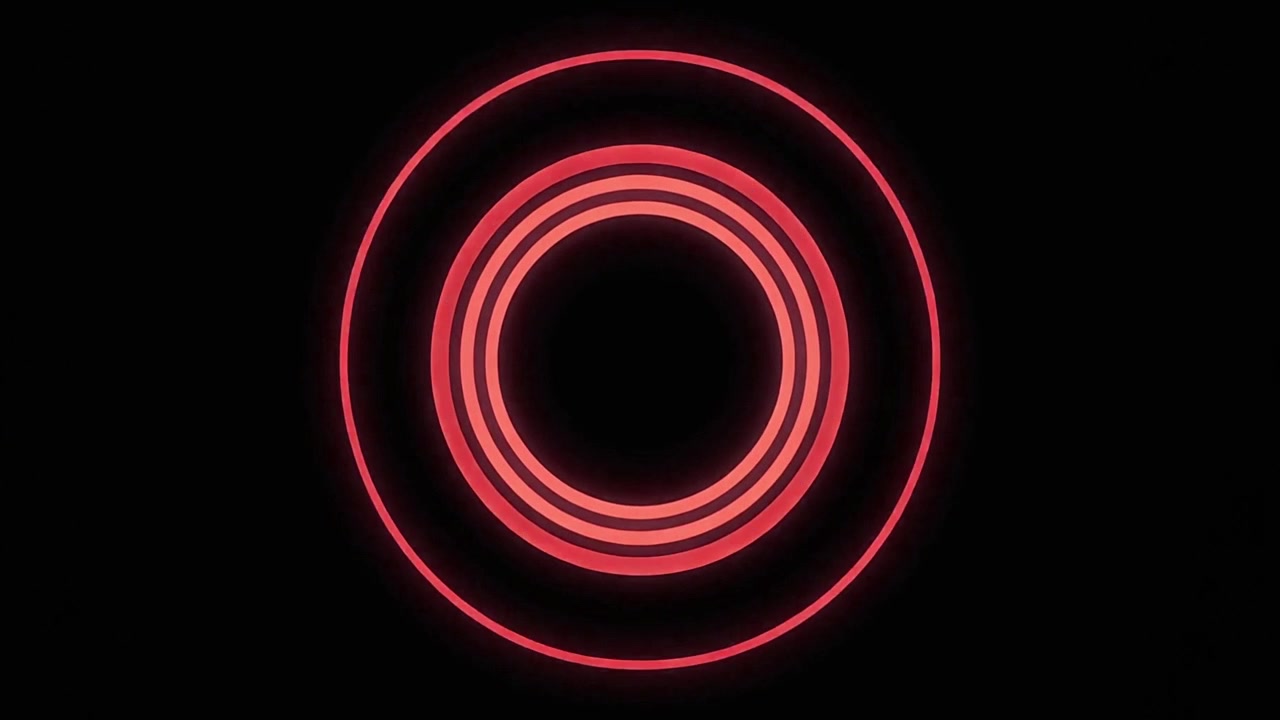 Abstract Animation of Expanding Red Neon Concentric Circles on Black Background