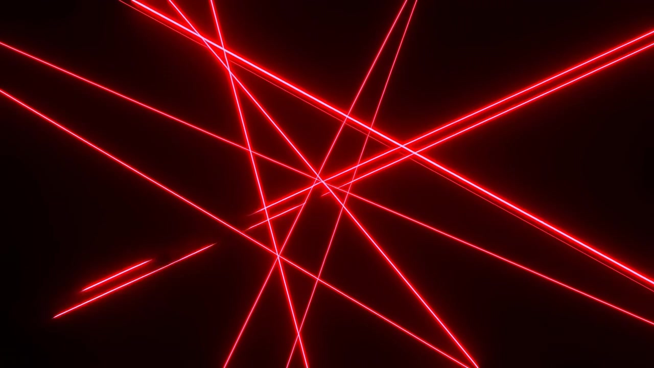 Linee laser rosse che si incrociano nello spazio nero, fasci che si intersecano creano una tesa griglia di sicurezza, bordi di luce netti.
