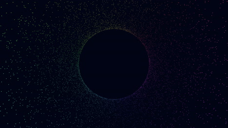 floating black circle on blue background with white dots