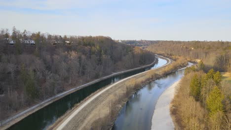 drone showing the river isar, south of munich