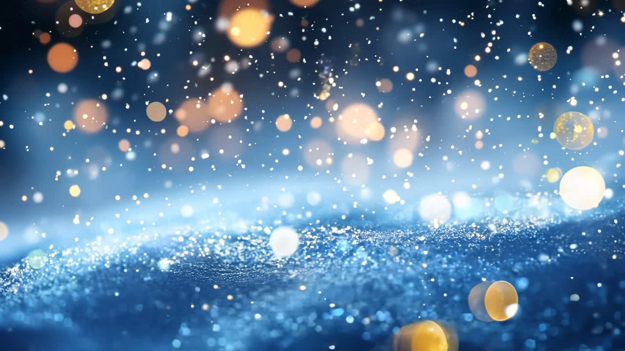 A blue sky with snowflakes falling on it. The snowflakes are small and scattered, creating a peaceful and serene atmosphere