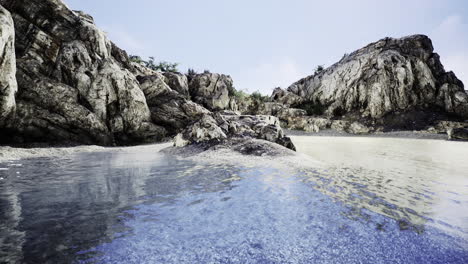 rocky beach view with calm waters and coastal landscape during daylight
