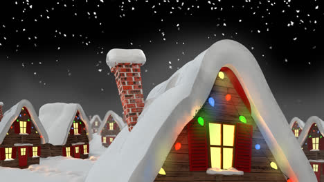 Animation-of-snow-falling-over-houses-with-fairy-lights