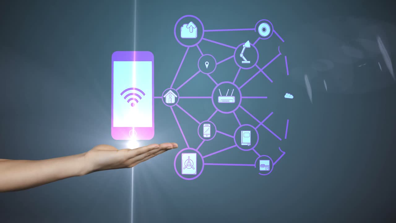 mano que sostiene iconos generados digitalmente