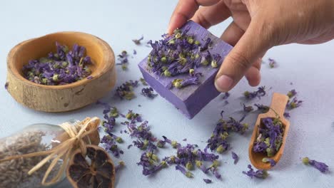 handmade lavender soap with dried flowers