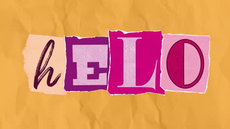 hello text animation over colorful torn paper pieces on yellow background