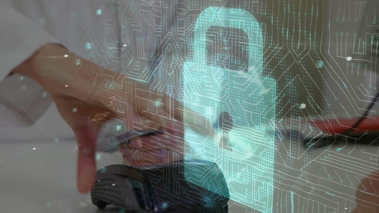 animación del candado de seguridad de la red sobre las personas que utilizan el terminal de pago