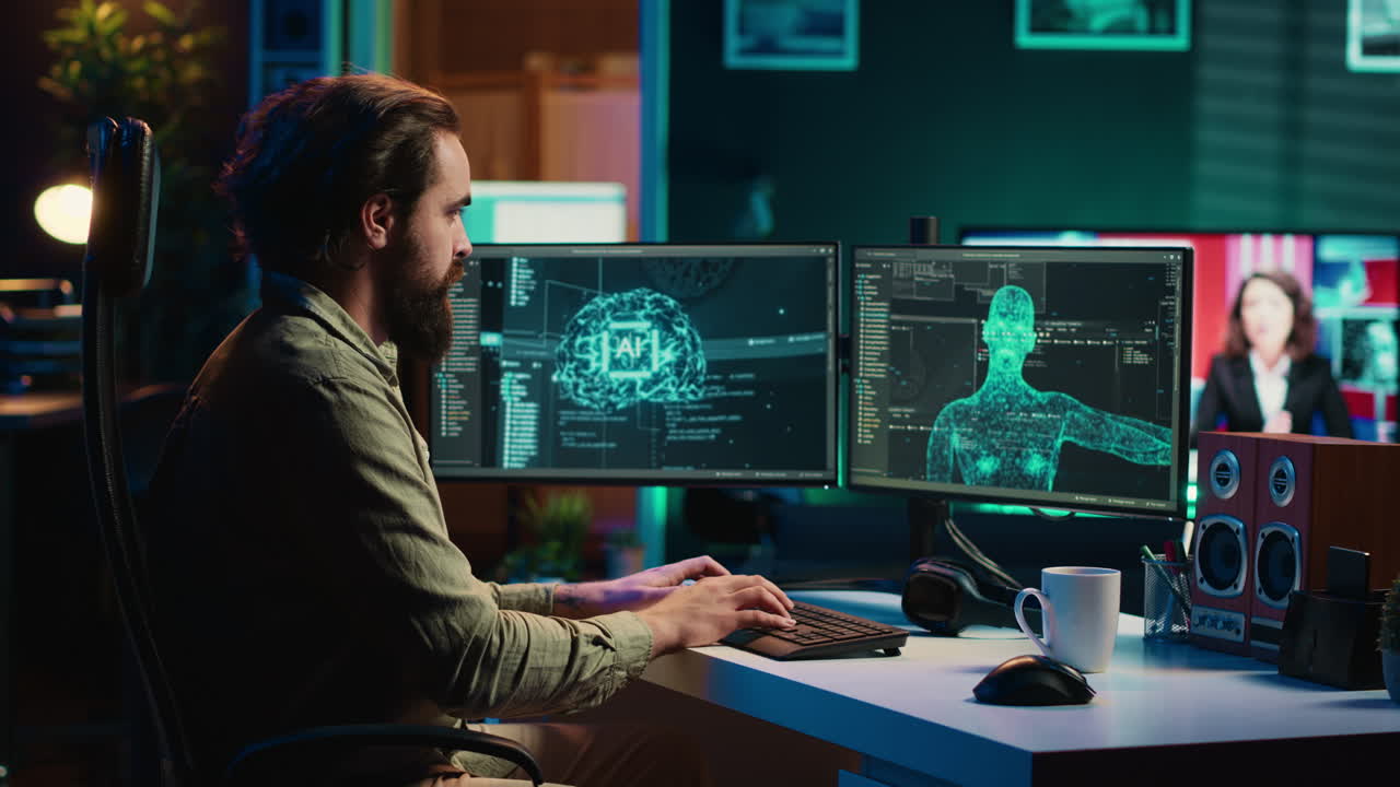 AI becoming sentient, greeting IT admin, human machine interaction concept