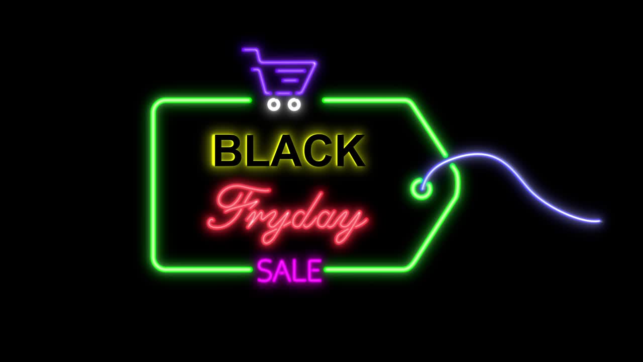 네온 표지판과 함께 블랙 프라이데이 광고: loopable 애니메이션 4k 3d 렌더링