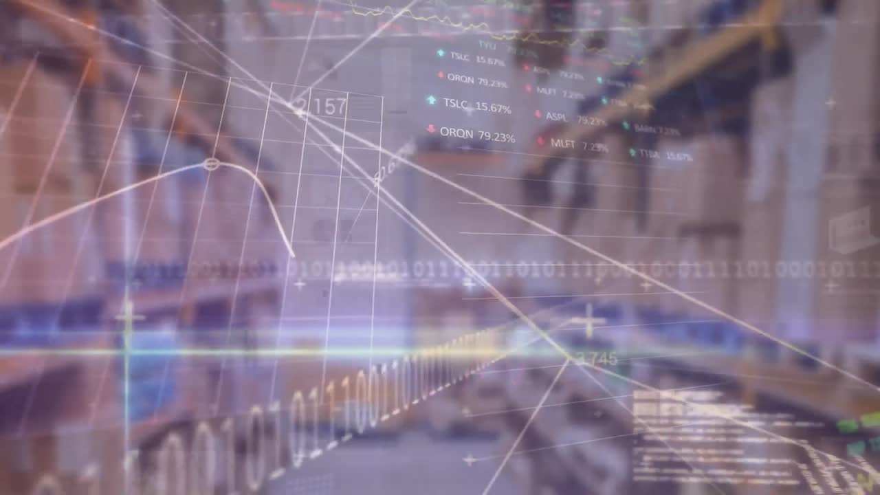 animación del procesamiento de datos estadísticos y bursátiles en relación con el almacén