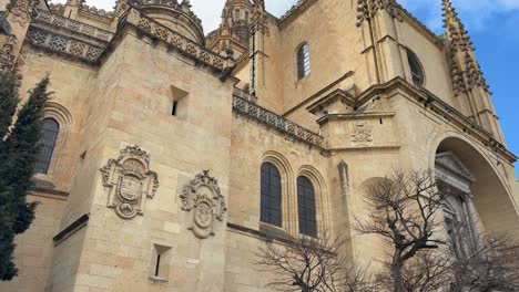 main entrance of segovia cathedral in a sunny day.