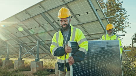 teamwork, men with smile, solar panels