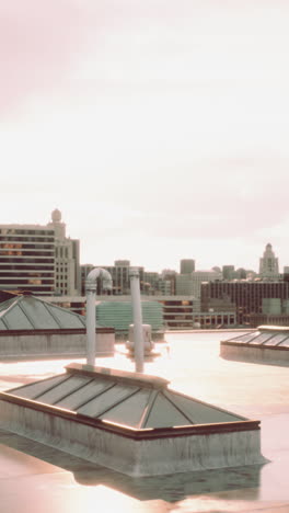 city rooftop at sunset