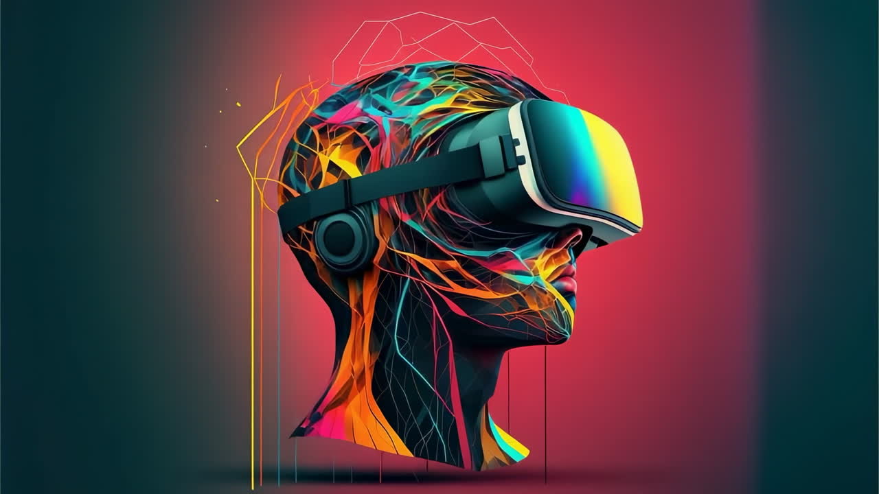 Abstract Digital Human Head with VR Headset