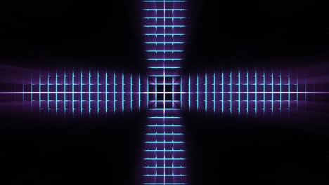 Cross moving up as light form blue lines in pulse waves, 3d cgi rendered graphic animation