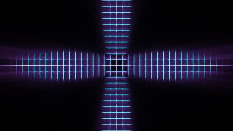 cross moving up as light form blue lines in pulse waves, 3d cgi rendered graphic animation